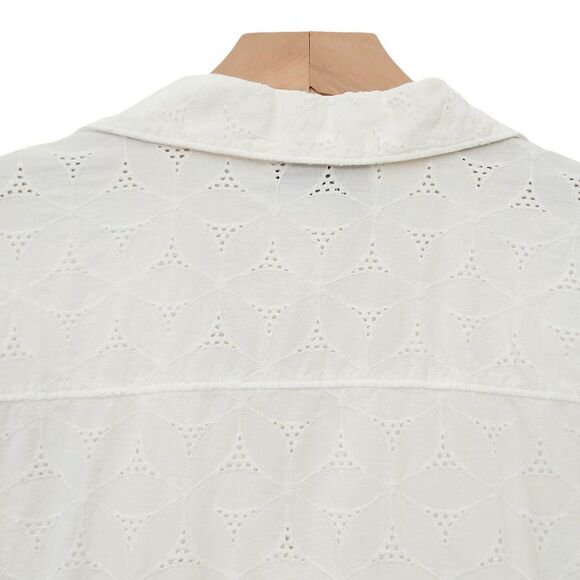 Susan Graver Style Tunic Shirt Womens 1X White Eyelet Embroidered 3/4 Sleeve - Picture 6 of 8